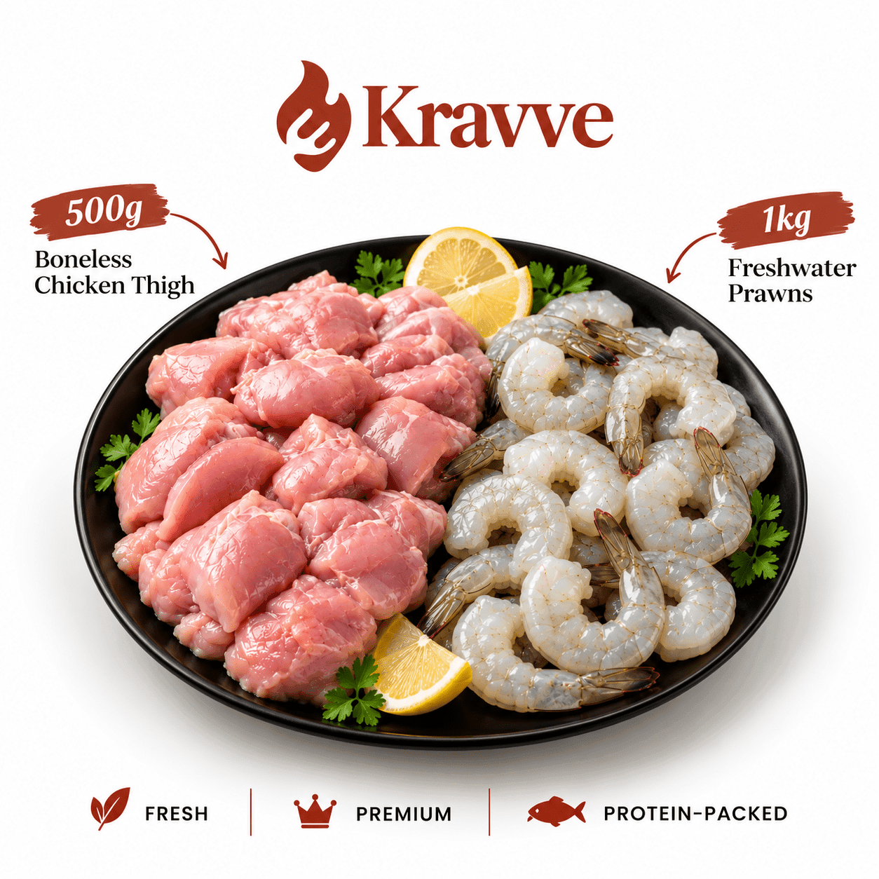 500g Boneless Chicken Thigh 1kg Freshwater Prawns, Combo