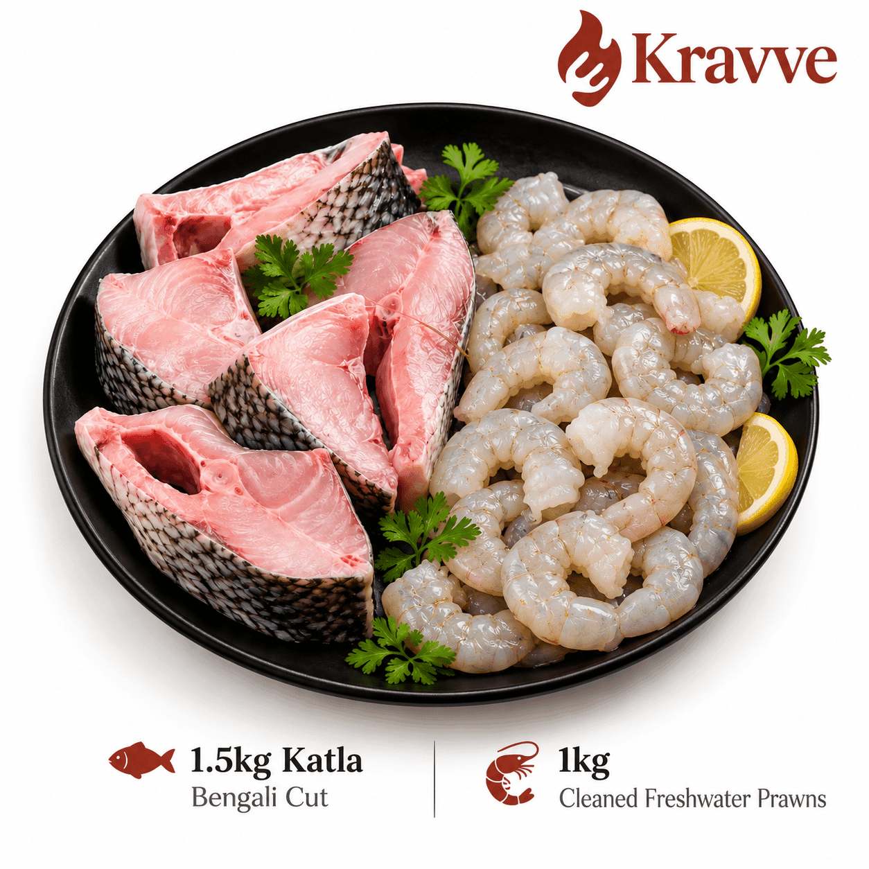 1.5kg Katla — Bengali Cut 1kg Freshwater Prawns, Combo.